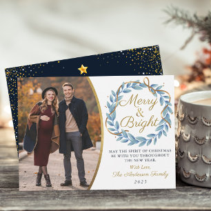Foto van Merry and Bright Winter Wreath Gold Glitt Feestdagenkaart