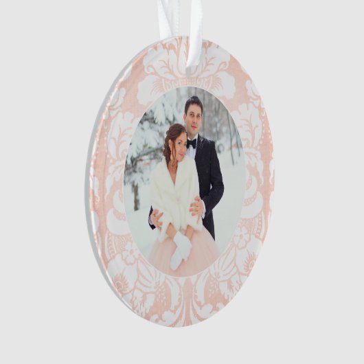 Foto van Merry and Married Blush Damask Wedding Ornament (voorkant)