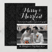 Foto van Merry and Married Damask Holiday Feestdagenkaart (Voorkant / Achterkant)