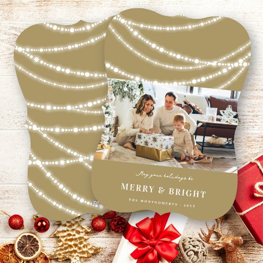 Foto van Merry & Bright Kerstmis met mousserende l Feestdagenkaart