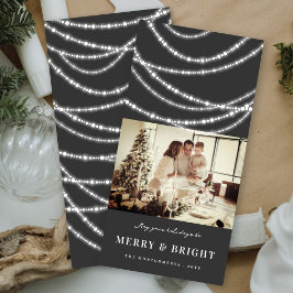 Foto van Merry & Bright Kerstmis met mousserende l Feestdagenkaart
