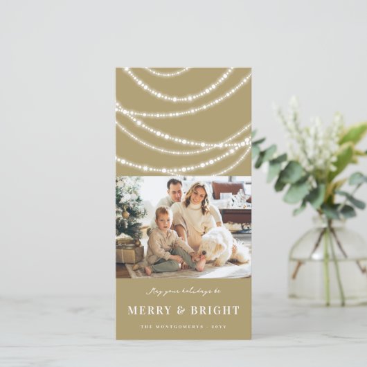 Foto van Merry & Bright Kerstmis met mousserende l Feestdagenkaart (Staand voorkant)