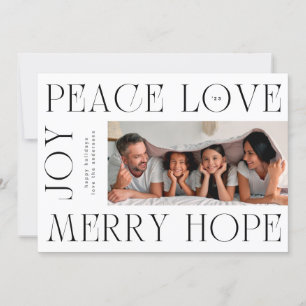 Foto van MERRY JOY PEACE LOVE Moderne Elegant Lett Feestdagenkaart