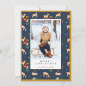 Foto van Merry kerst Navy Reindeer Floral Pattern Feestdagenkaart (Voorkant)