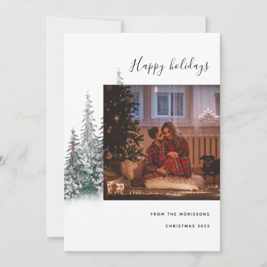 Foto van Merry kerstboomfamilie: modern, gelukkig Feestdagenkaart (Voorkant)