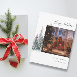 Foto van Merry kerstboomfamilie: modern, gelukkig Feestdagenkaart
