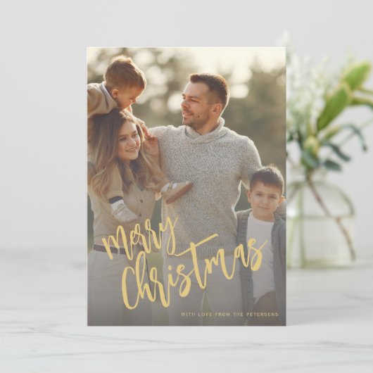 Foto van Merry kerstfaux Gold script Feestdagenkaart (Staand voorkant)