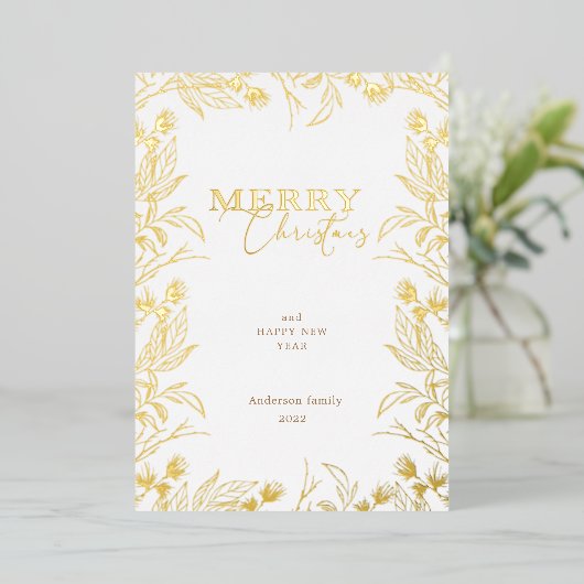 Foto van Merry Kerstgold Folie Uitnodiging (Staand Voorkant)