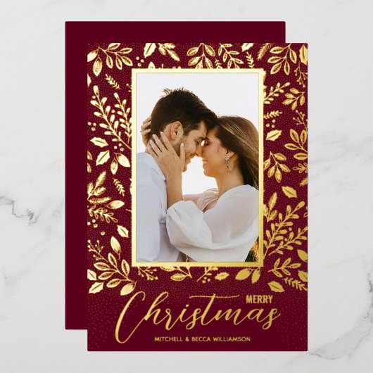 Foto van Merry KerstGreenery Folie Feestdagenkaart (Voorkant / Achterkant)