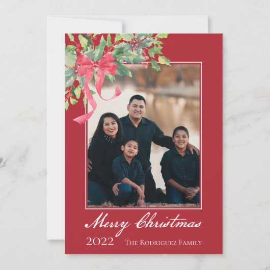 Foto van Merry KerstHolly en Berry Greenery Feestdagenkaart (Voorkant)