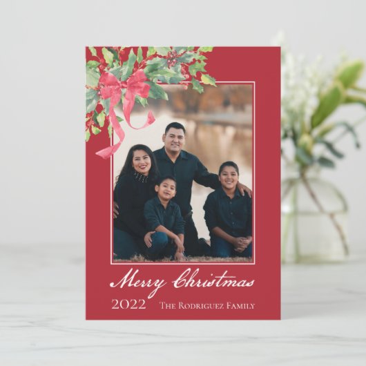 Foto van Merry KerstHolly en Berry Greenery Feestdagenkaart (Staand voorkant)