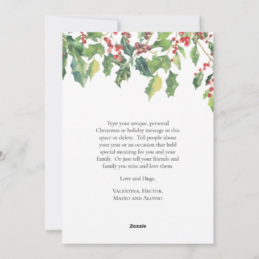 Foto van Merry KerstHolly en Berry Greenery Feestdagenkaart (Achterkant)