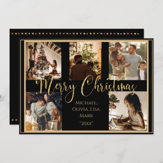 Foto van Merry Kerstmis Gold Script Holiday Card Feestdagenkaart (Voorkant / Achterkant)