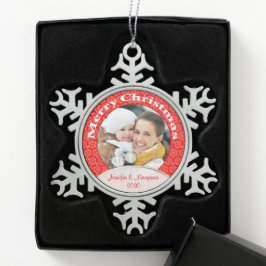 Foto van Merry KerstRed Lace Tin Sneeuwvlok Ornament