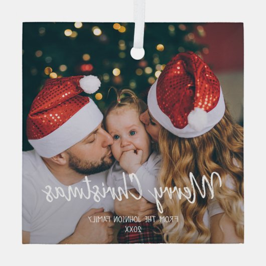 Foto van Merry kerstry - moderne tekst Glas Ornament (Achterkant)
