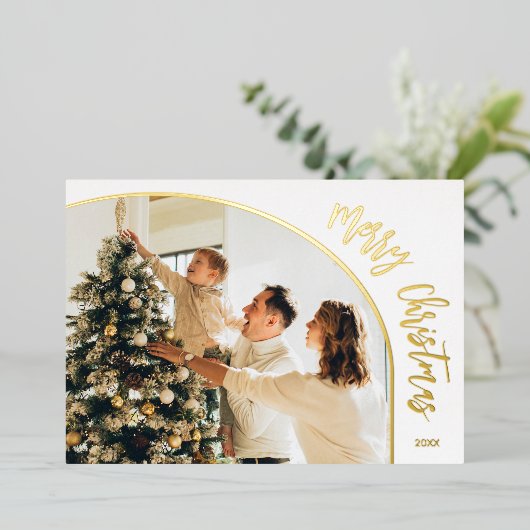 Foto van Merry Kerstscript Folie Feestdagenkaart (Staand Voorkant)