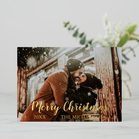 Foto van Merry Kerstscript Folie Feestdagenkaart (Staand Voorkant)