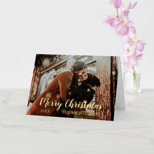 Foto van Merry Kerstscript Folie Feestdagenkaart (Orchidee)