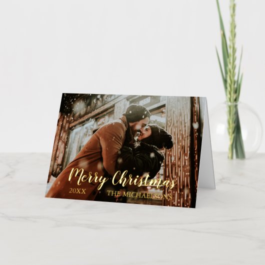 Foto van Merry Kerstscript Folie Feestdagenkaart (Voorkant)