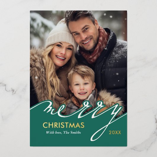 Foto van Merry Kerstscript Folie Feestdagenkaart (Voorkant)