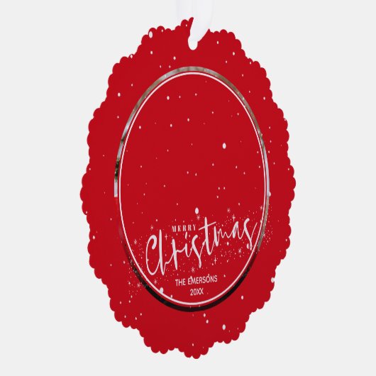 Foto van Merry Kerstscript Ornament Kaart (Rechts)