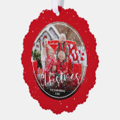 Foto van Merry Kerstscript Ornament Kaart (Links)