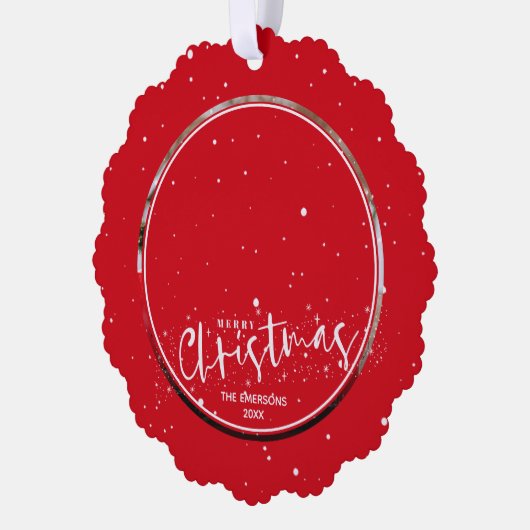 Foto van Merry Kerstscript Ornament Kaart (Links)