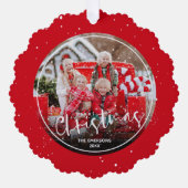Foto van Merry Kerstscript Ornament Kaart (Voorkant)
