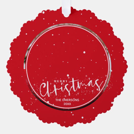 Foto van Merry Kerstscript Ornament Kaart (Voorkant)