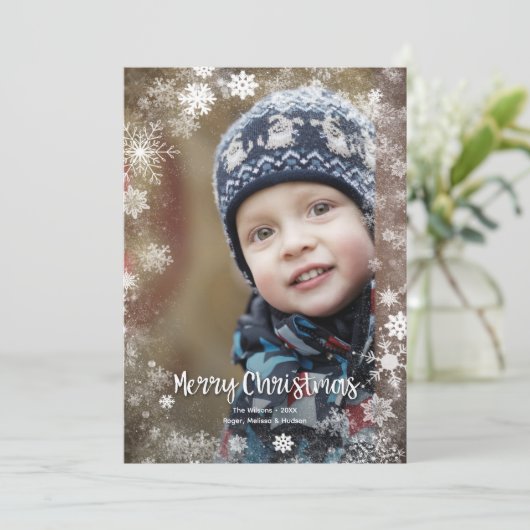 Foto van Merry Kerstsnowflakes Feestdagenkaart (Staand voorkant)