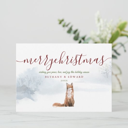 Foto van Merry KerstWinter Fox Couple Feestdagenkaart (Staand voorkant)