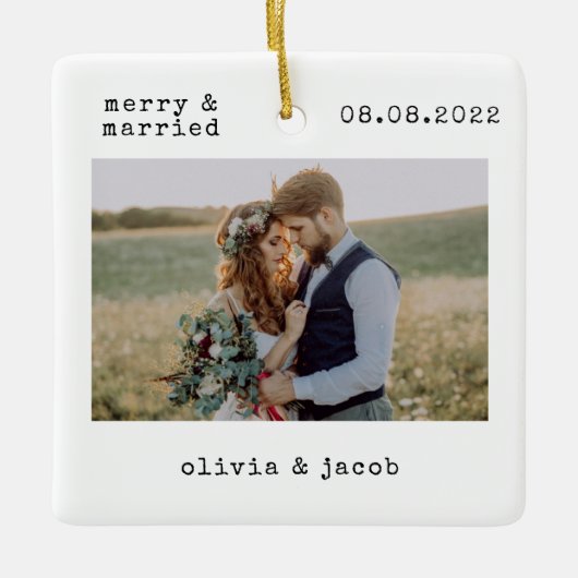 Foto van Merry & Married First Kerstbruiloft Keramisch Ornament (Voorkant)
