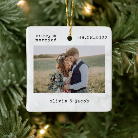 Foto van Merry & Married First Kerstbruiloft Keramisch Ornament (Boom)
