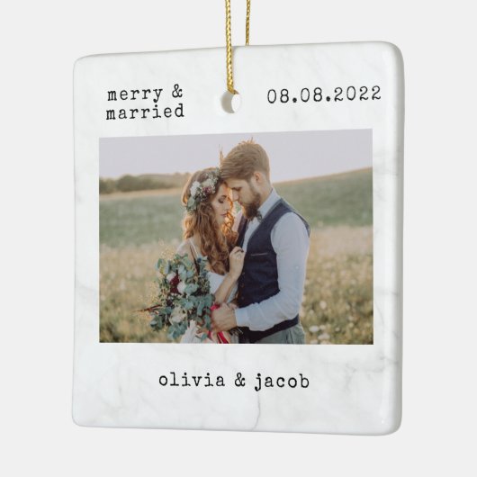 Foto van Merry & Married First Kerstbruiloft Keramisch Ornament (Links)