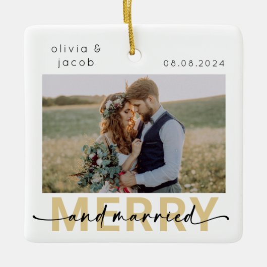 Foto van Merry & Married First Kerstbruiloft Keramisch Ornament (Voorkant)