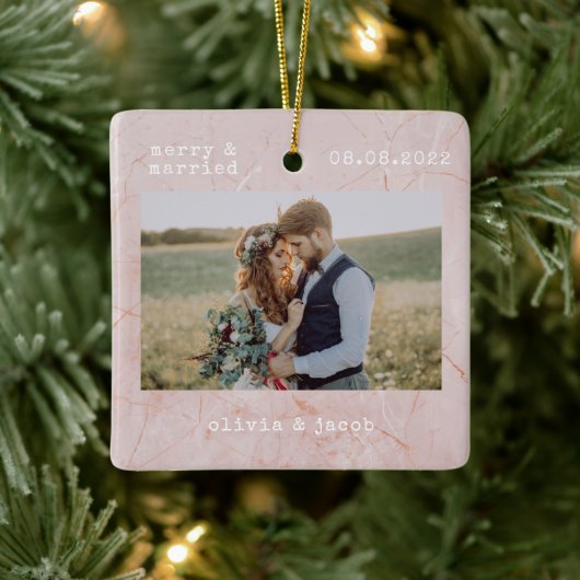 Foto van Merry & Married First Kerstbruiloft Keramisch Ornament (Boom)