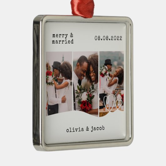 Foto van Merry & Married First Kerstbruiloft Metalen Ornament (Rechts)