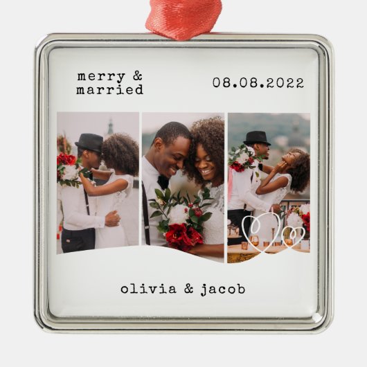 Foto van Merry & Married First Kerstbruiloft Metalen Ornament (Voorkant)