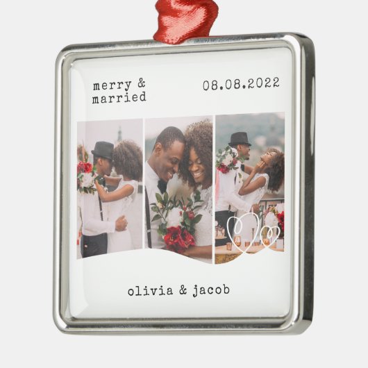 Foto van Merry & Married First Kerstbruiloft Metalen Ornament (Links)