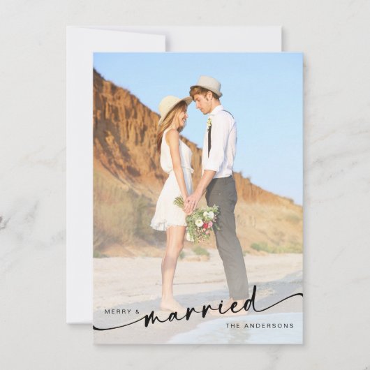 Foto van Merry & Married Hand Lettered Feestdagenkaart (Voorkant)