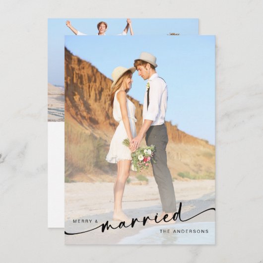 Foto van Merry & Married Hand Lettered Feestdagenkaart (Voorkant / Achterkant)