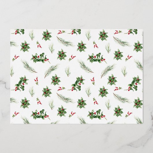 Foto van Merry & Married Modern Holly Berry Weddin Folie Feestdagenkaart (Achterkant)