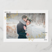 Foto van Merry & Married Winter Fir Cone Wedding Folie Feestdagenkaart (Voorkant)