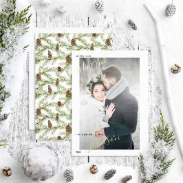 Foto van Merry & Married Winter Fir Cone Wedding Folie Feestdagenkaart