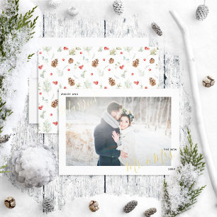 Foto van Merry & Married Winter Pine Berry Wedding Folie Feestdagenkaart