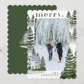 Foto van Merry Winter Evergreen Forest Family Feestdagenkaart (Voorkant / Achterkant)