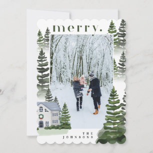 Foto van Merry Winter Evergreen Forest Family Feestdagenkaart