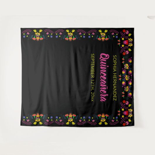 Foto van Mexican Fiesta Floral Black Wandkleed (Voorkant (horizontaal))