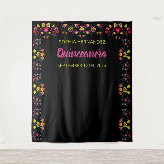 Foto van Mexican Fiesta Floral Black Wandkleed (Voorkant)