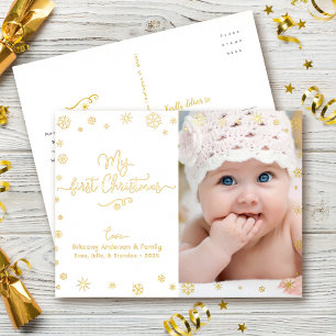 Foto van Mijn eerste kerstcadeautje Snowflakes Rea Folie Feestdagen Briefkaart